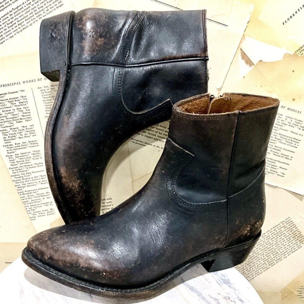 Free People Frye Billy Inside Zip Boot Distressed Black Leather Pointy Toe - Picture 4 of 13